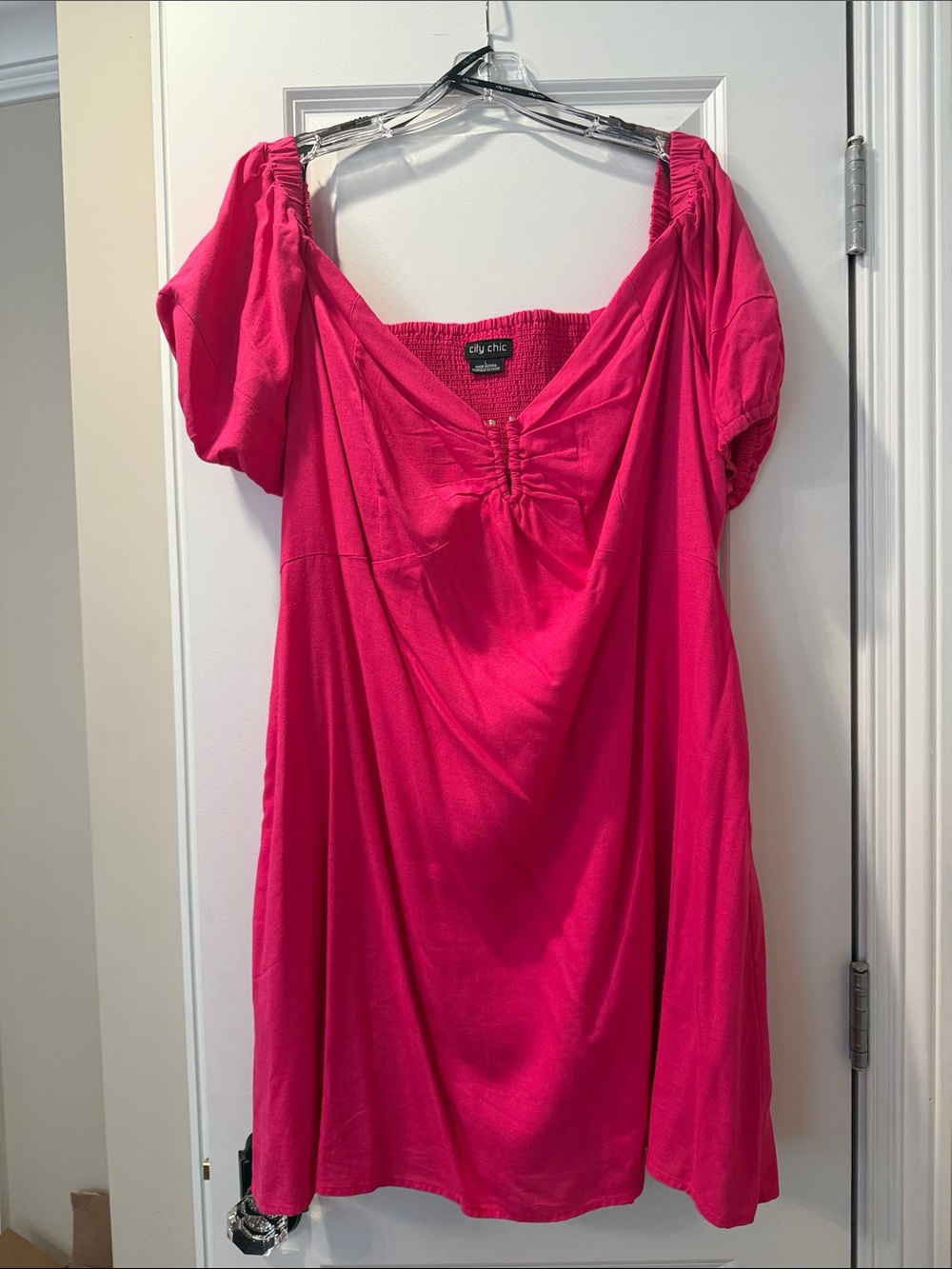 City Chic Bright Hot Pink Off-Shoulder Tunic Dress